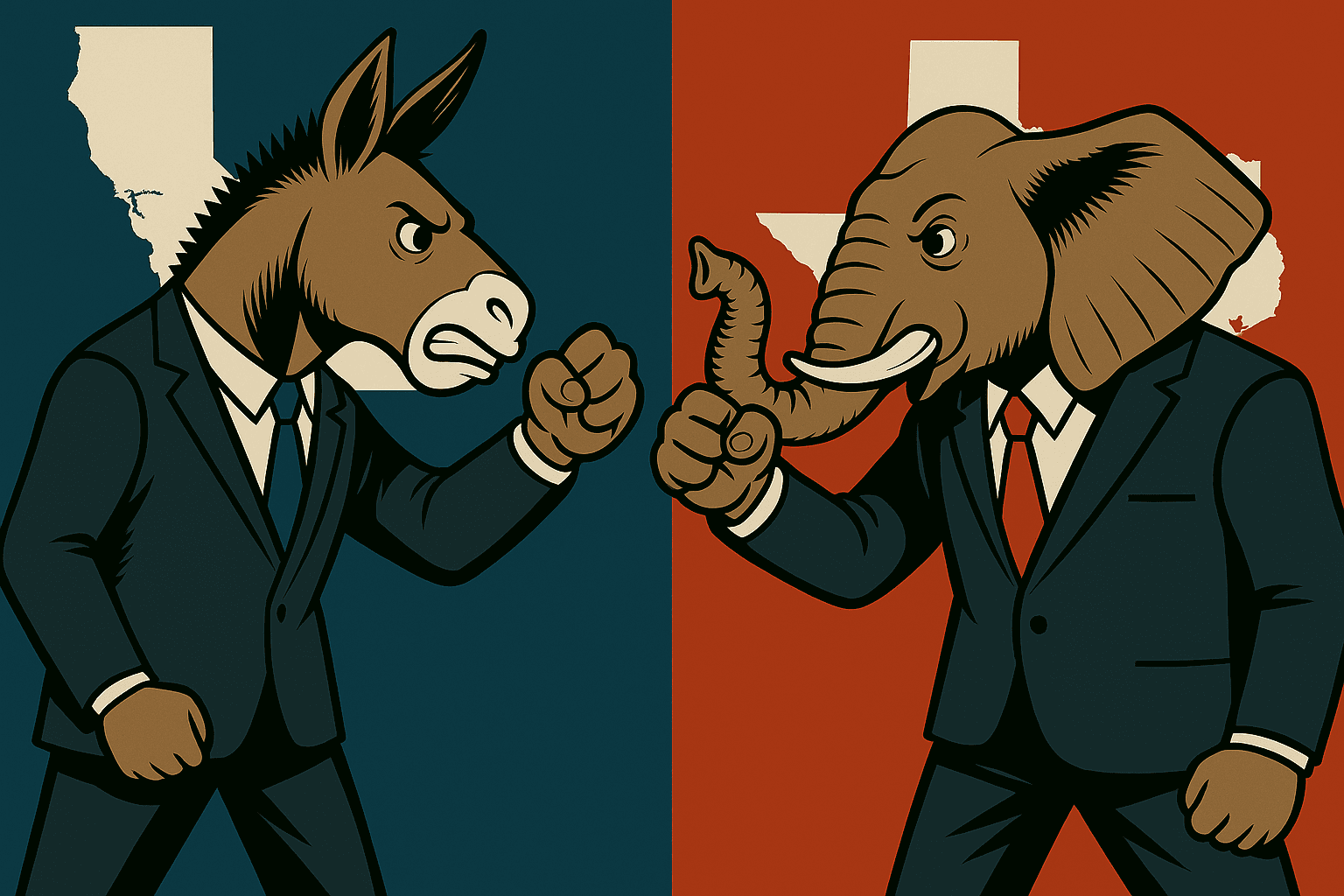California Democrats vs Texas Republicans