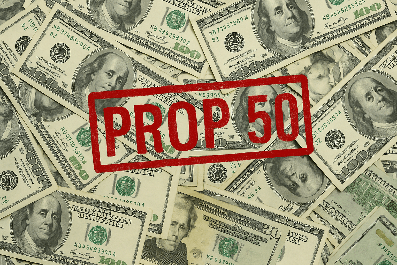 Prop 50 stamp on cash.